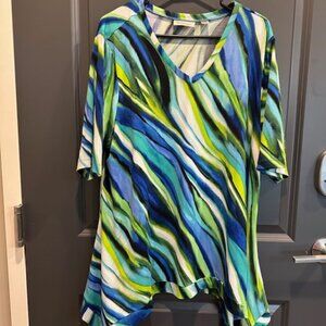 Avenue Women's 18/20 Blue/Green Long Sleeve Flowing Blouse